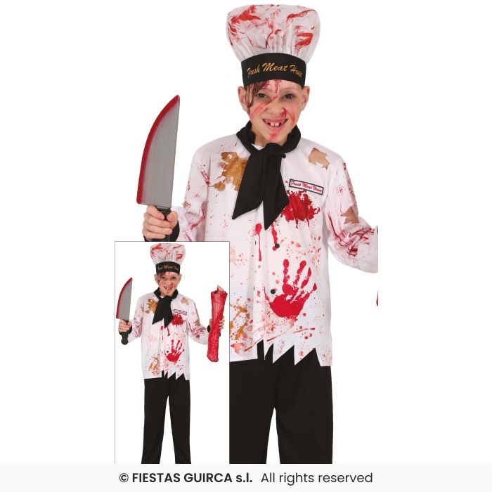 Canibalist Chef Costume Zombie Cook Kids Fancy Dress Outfit Boys Girls Age 3-12