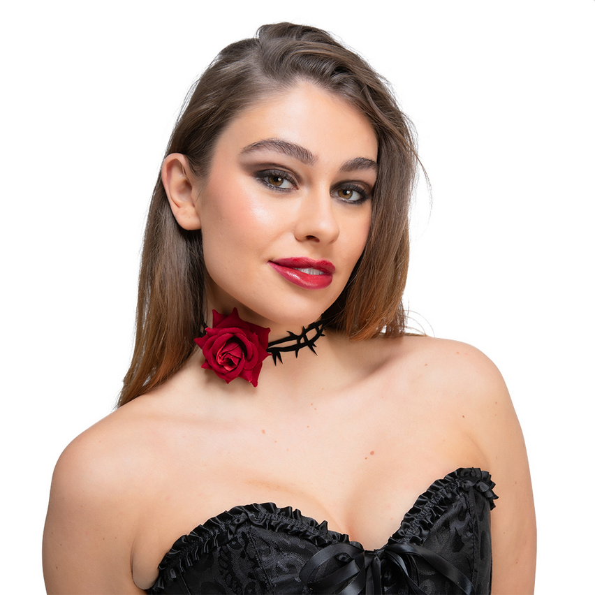 Rose & Thorn Choker Adults Halloween Fancy Dress Accessory Gothic Day Of The Dead