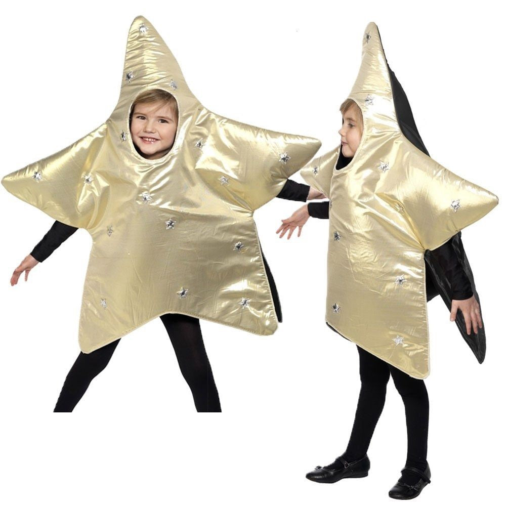 Child Christmas Star Costume Gold Shining Fancy Dress New Boys Girls Age 4-6