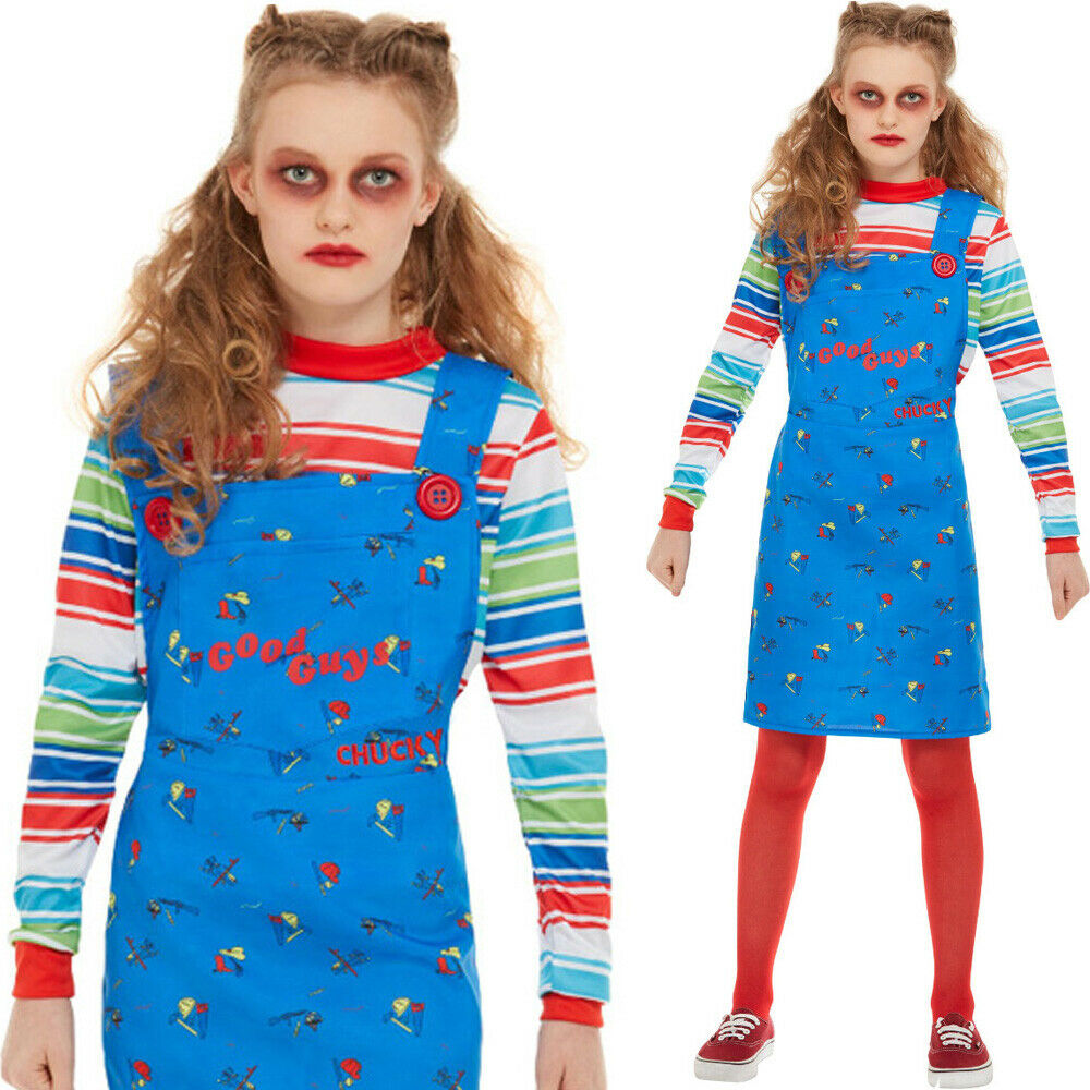 Chucky Girls Fancy Dress Halloween Horror Killer Doll Kids Costume Licensed
