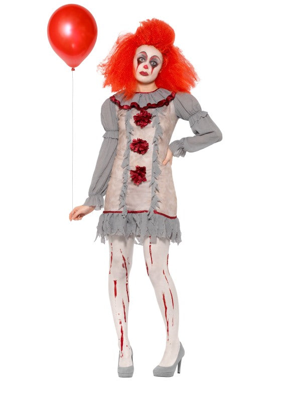 Vintage Clown Costume Ladies Halloween Horror Scary Fancy Dress Pennywise New