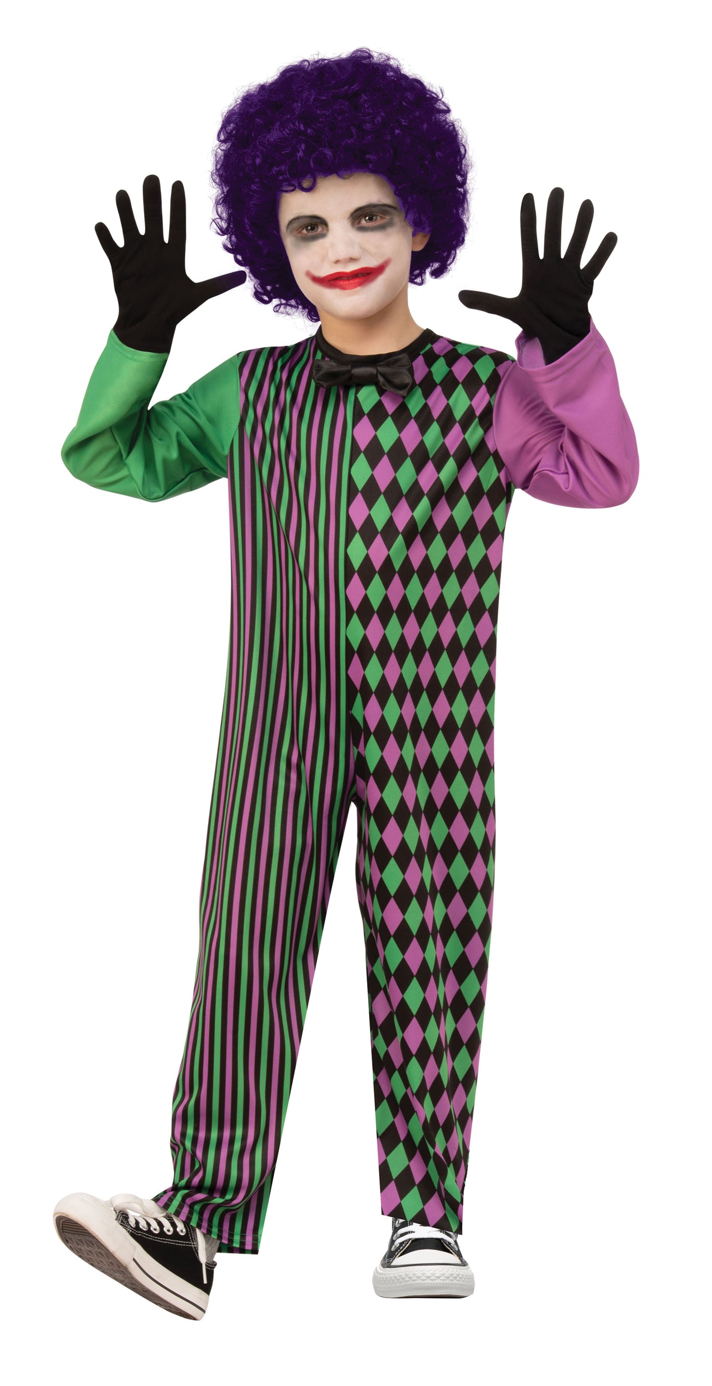 Boys Zombie Harlequin Killer Clown Costume Halloween Fancy Dress Circus Outfit