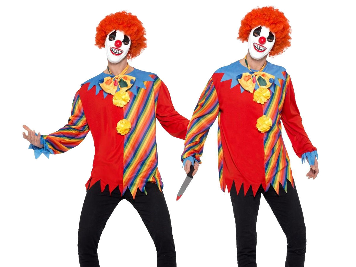 Creepy Clown Kit Mens Scary Horror Halloween Fancy Dress Costume + Mask