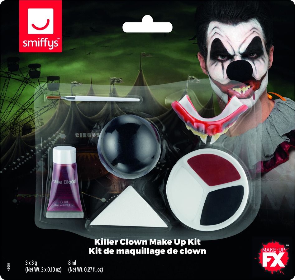 Killer Clown Cosmetic Kit Halloween Horror Fancy Dress Make Up Set Adults Kids