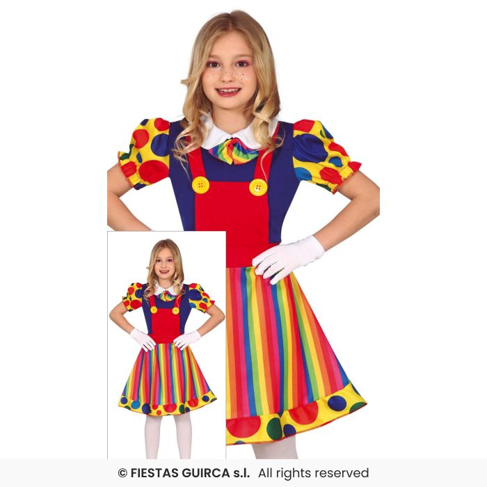 Girls Clown Dress Costume Colourful Circus Kids Fancy Dress Outfit Age 3-12