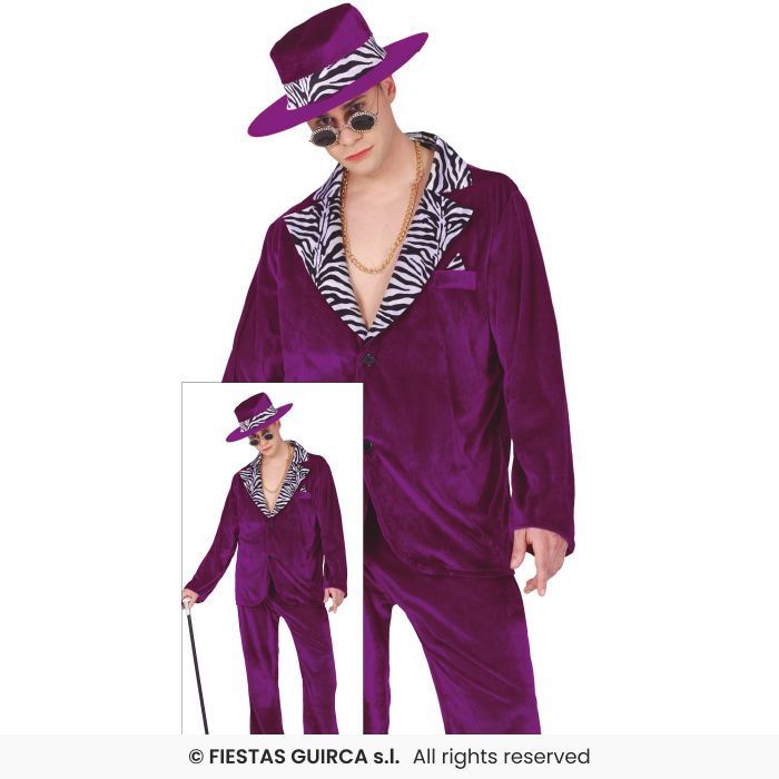 Purple Velvet Pimp Suit Adults Novelty Fancy Dress Costume Mens Cool Man M-XL