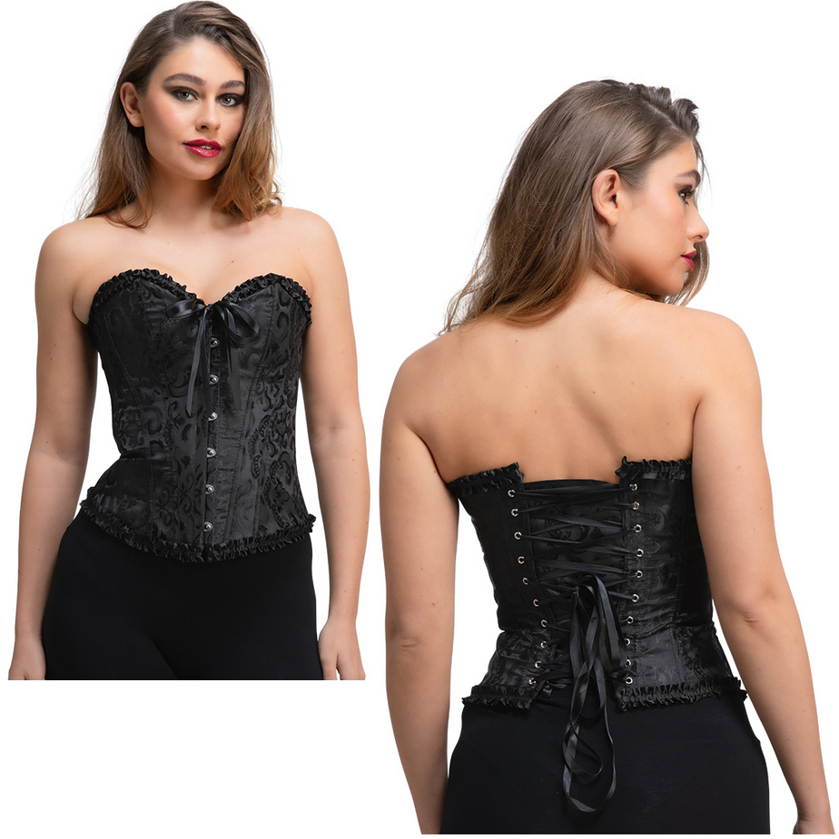 Ladies Burlesque Deluxe Corset Adults Fancy Dress Black Lace Sexy Corest