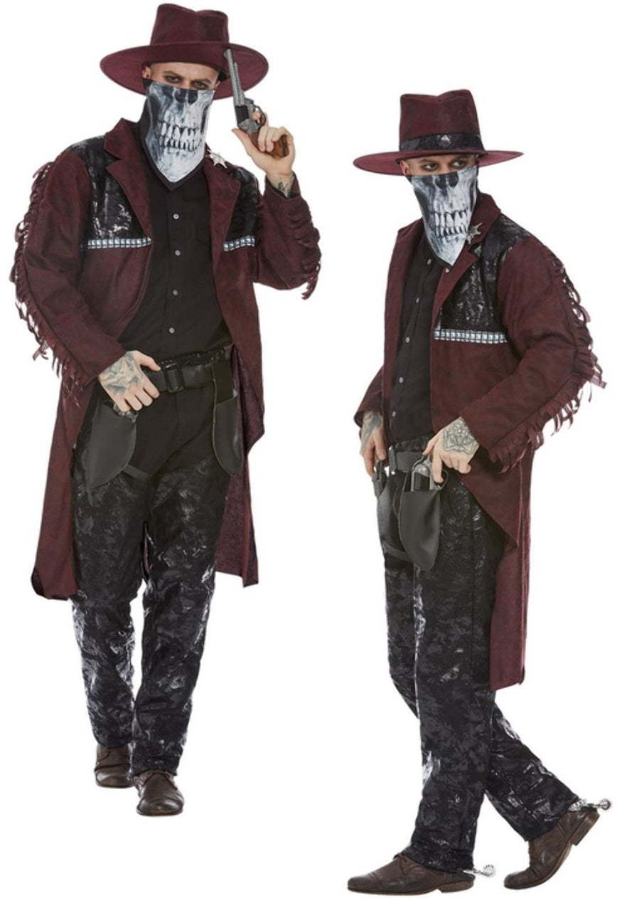Deluxe Dark Spirit Western Cowboy Costume Mens Halloween Fancy Dress Outfit