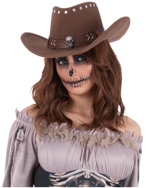 Adults Skeleton Outlaw Cowboy Hat Wild West Rodeo Fancy Dress Hat