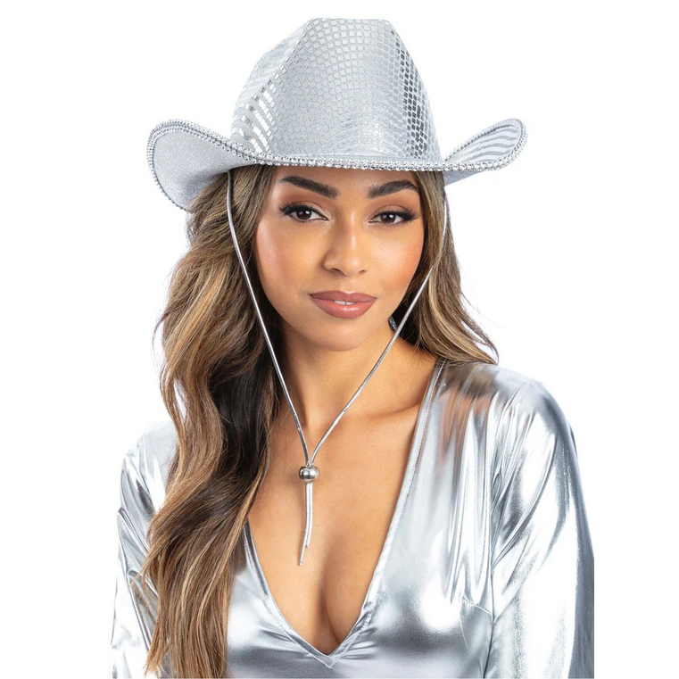 Silver Disco Ball Cowboy Hat Adults Concert Rodeo Hen Night Fancy Dress Hat
