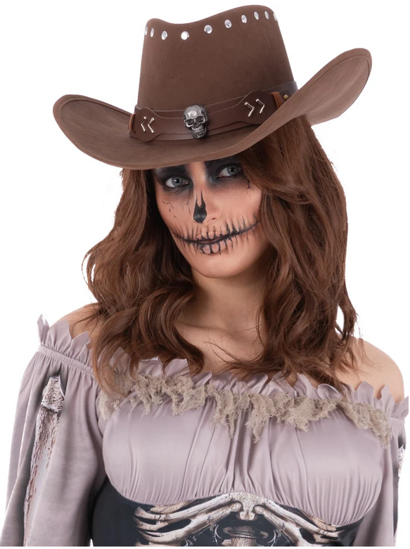 Adults Skeleton Outlaw Cowboy Hat Wild West Rodeo Fancy Dress Hat