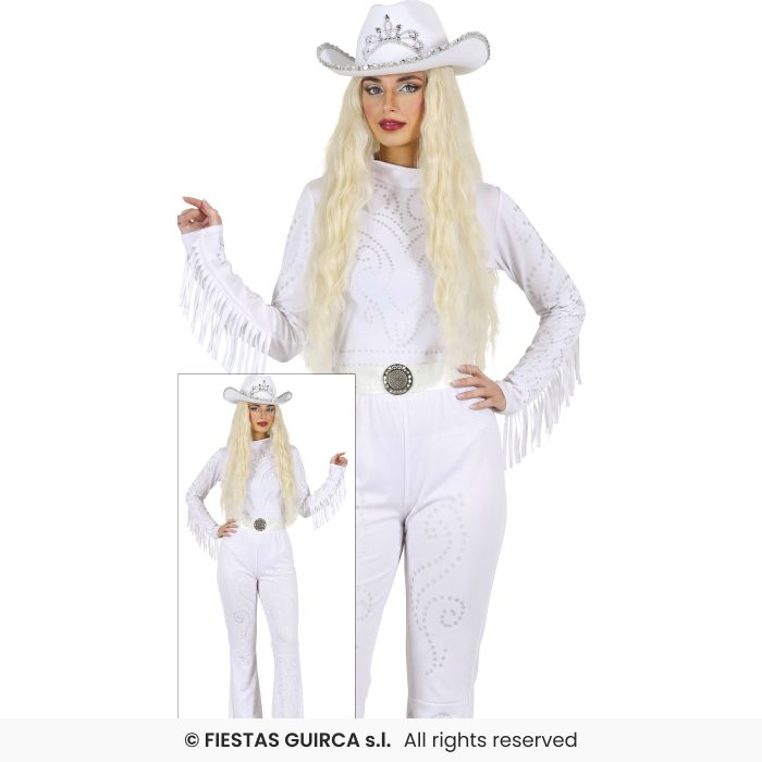 White Cowgirl Costume Western Rodeo Wild West Ladies Cowboy Fancy Dress UK 8-16