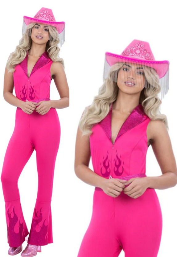 Pink Cowgirl Costume Ladies Western Wild West Concert Fancy Dress Outfit UK 4-18