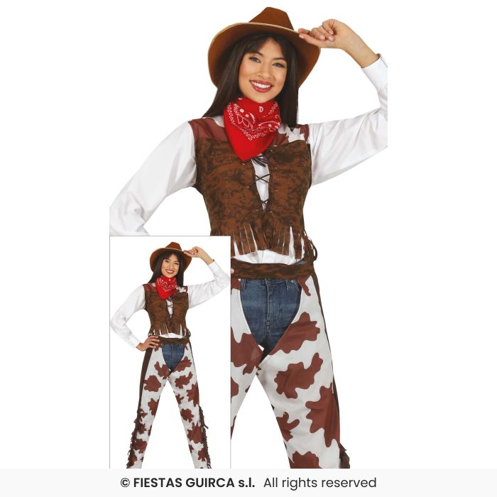 Ladies Cowprint Cowgirl Fancy Dress Costume Western Wild West Outfit UK 8-18