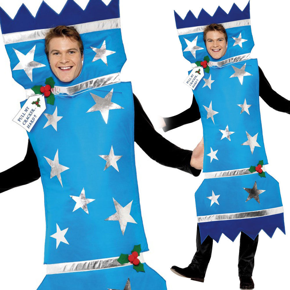 Christmas Cracker Costume Adults Blue Xmas Fancy Dress Outfit Novelty