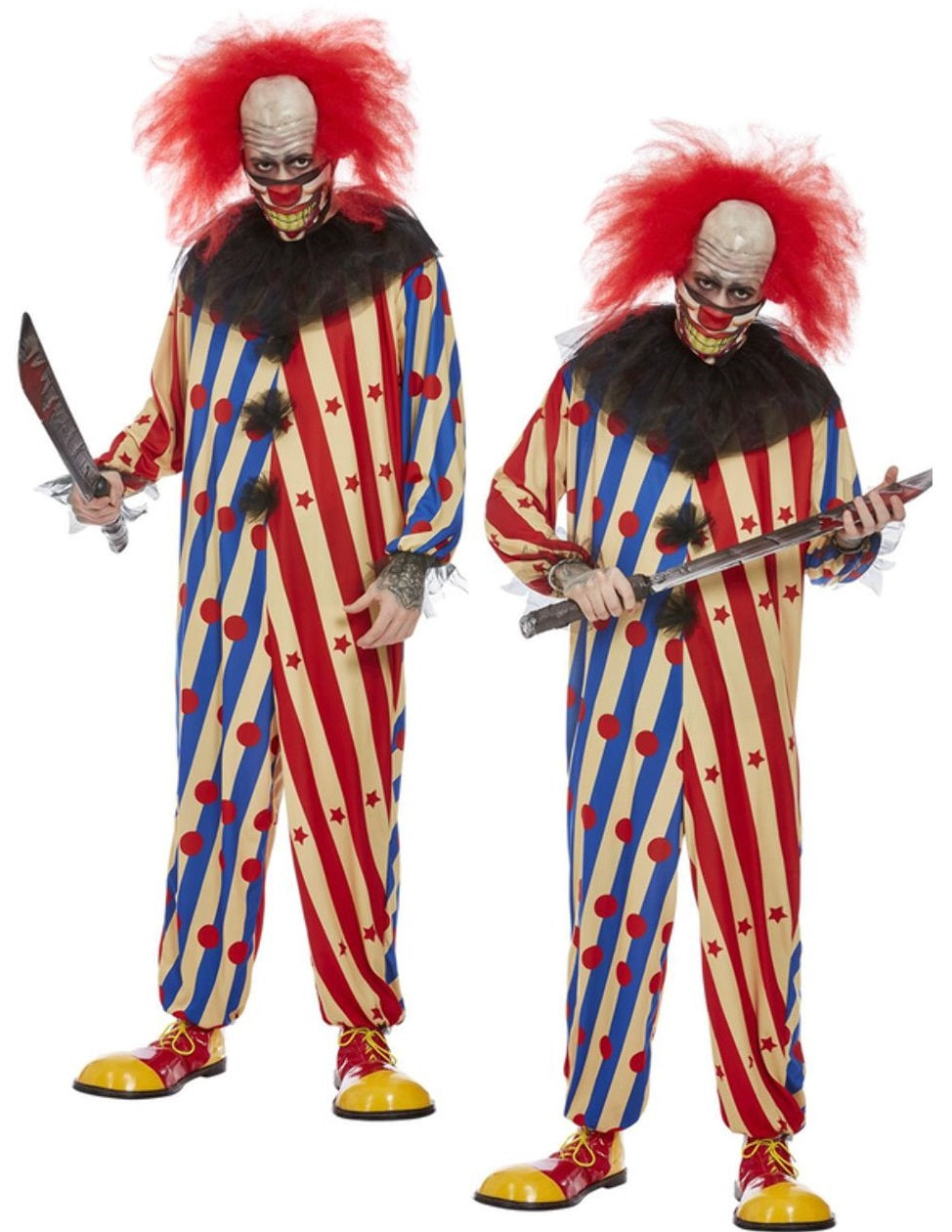 Mens Creepy Clown Costume Adults Halloween Horror Scary Clown Fancy Dress