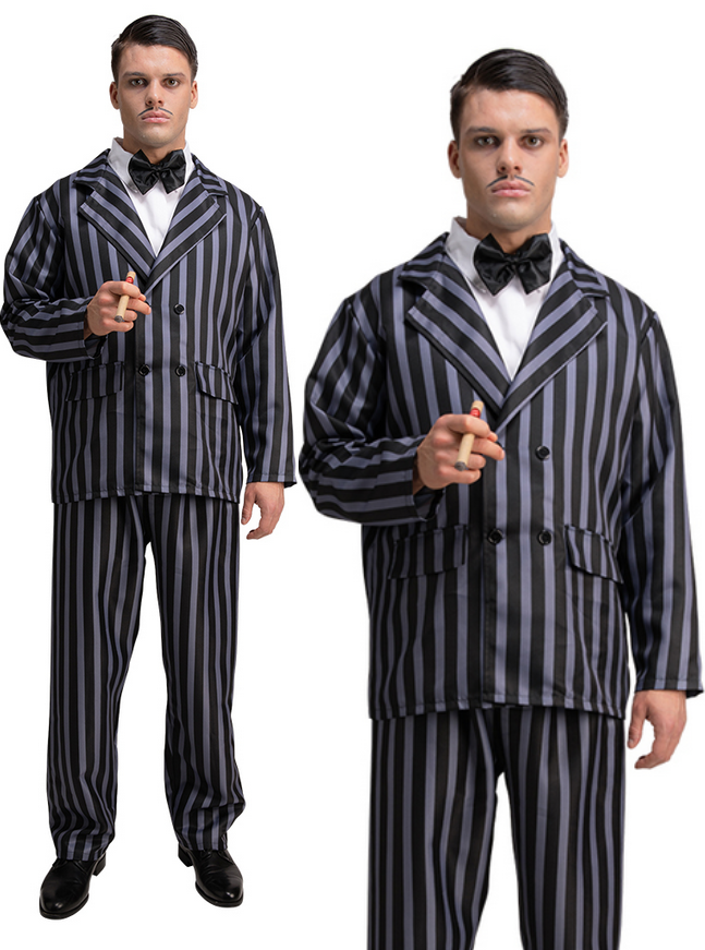 Creepy Gangster Mens Halloween Striped Suit Fancy Dress Costume Gomez Suit