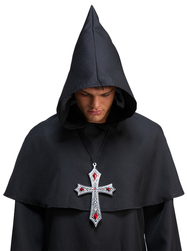 Gothic Deluxe Cross Necklace Adults Halloween Monk Vampire Fancy Dress