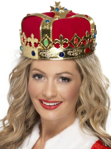 Crown King & Queen Crown Tiara Adults Medieval Royal Princess Fancy Dress Accessory