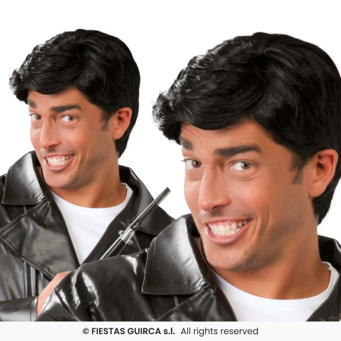 Mens Short Straight Wig Adults Black Guy Wig Fancy Dress Accessory 50s Danny