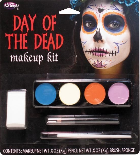 Day Of The Dead Make Up Kit + Sponge Adults Halloween Fancy Dress