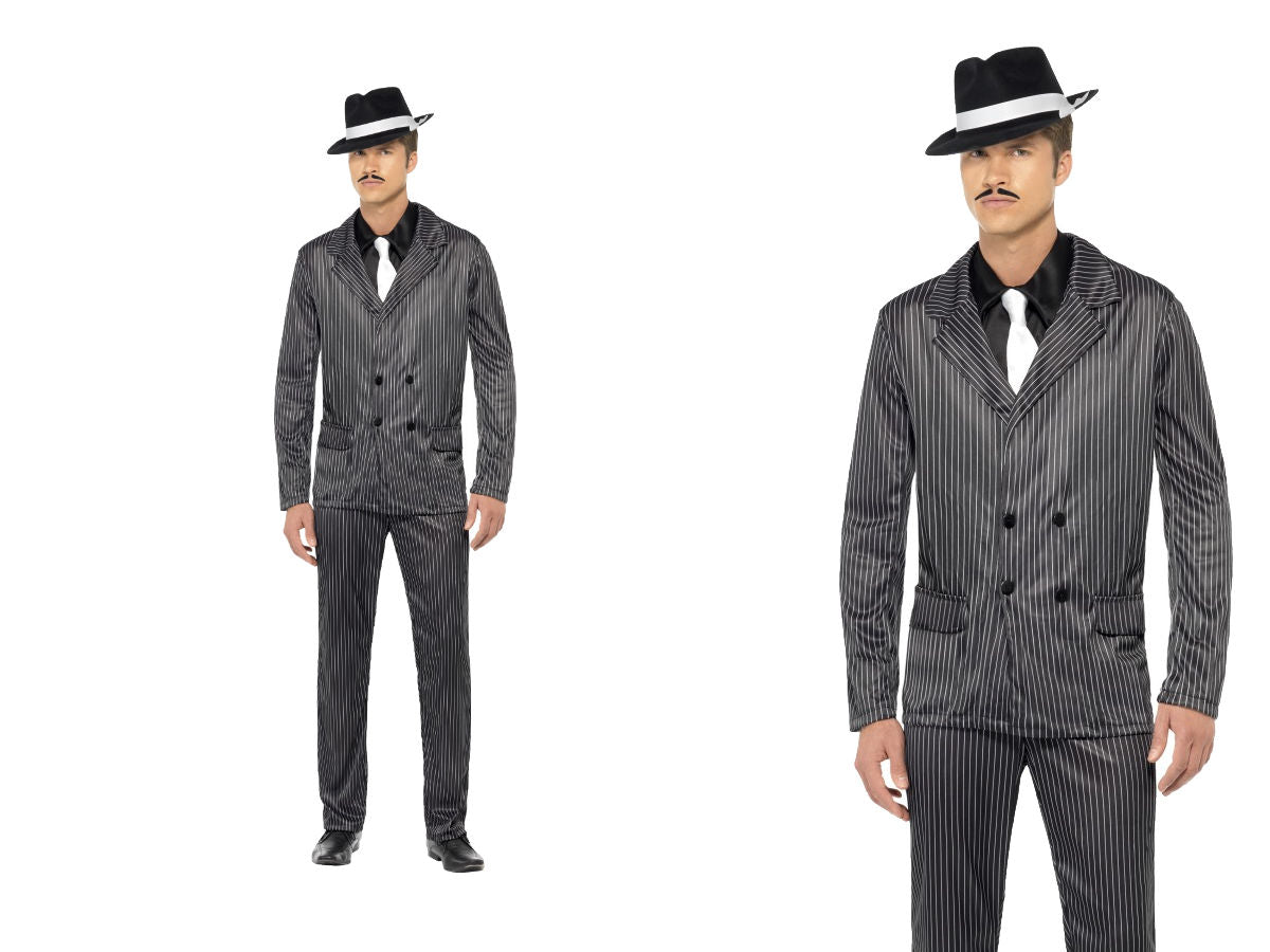 Gangster Costume Pinstripe Mens Zoot Suit Vintage 1920s Mafia Fancy Dress Outfit