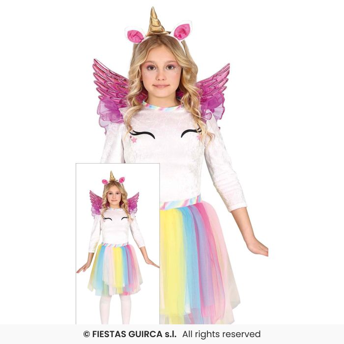 Deluxe Rainbow Unicorn Fairytale Girls Mythical Fancy Dress Costume Book Day Age 3-12
