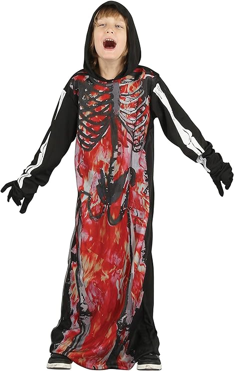 Demon Skeleton Costume Horror Robe Kids Halloween Fancy Dress Age 5-7