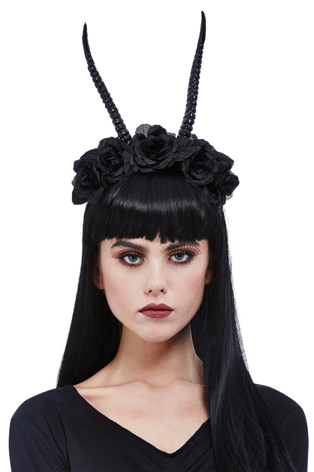 Demon Horn Flower Headband Deluxe Ladies Halloween Fancy Dress Accessory