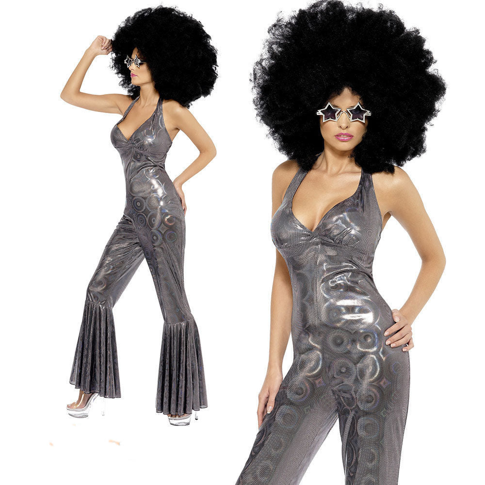 Disco Diva Costume 70s Catsuit Jumpsuit Adult Womens Ladies Fancy Dress New