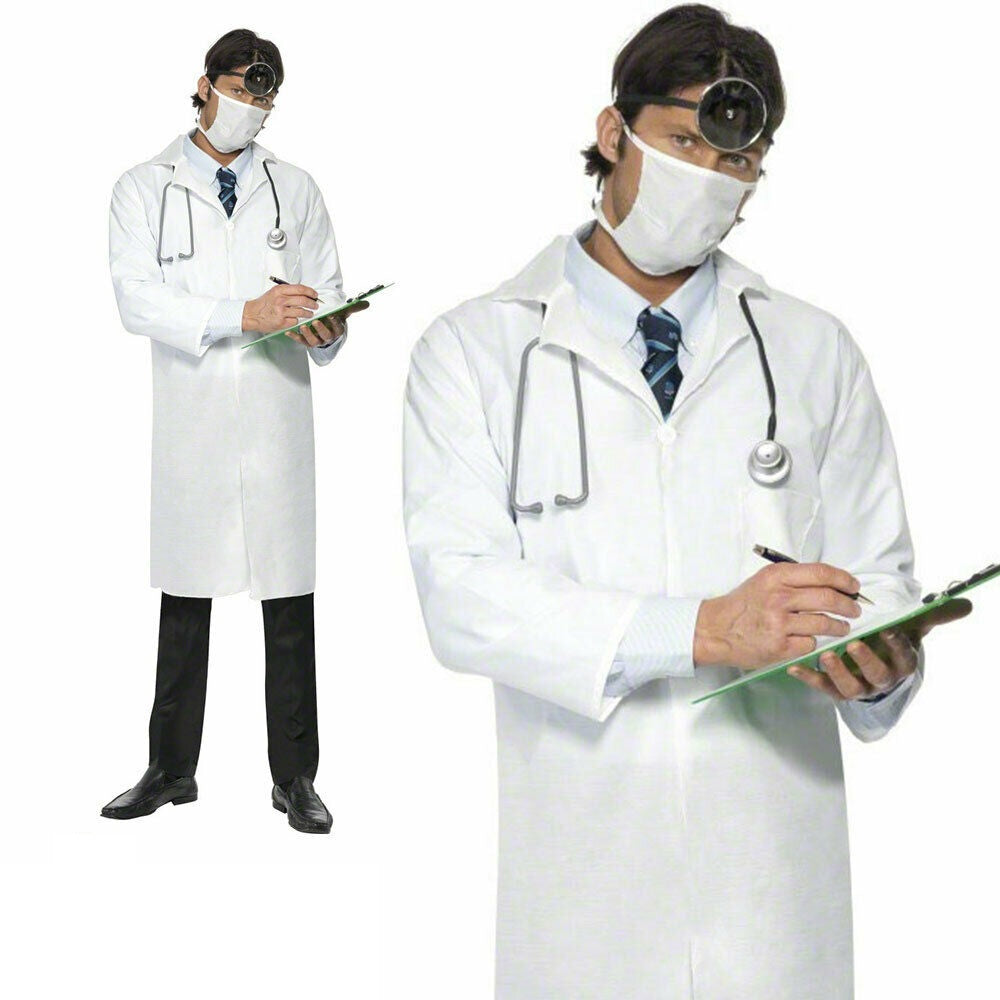Doctor Lab Coat Medical Scientist Fancy Dress Adults Costume Outfit New