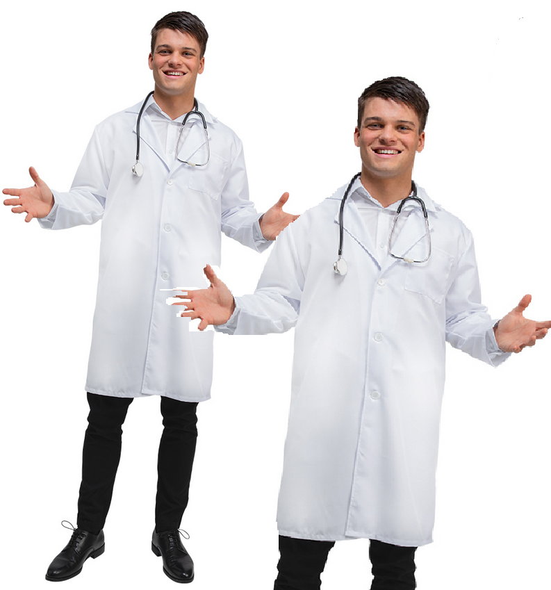 Doctors Coat Mens Lab Technician Scientist Jacket Fancy Dress Doctor Accessory White