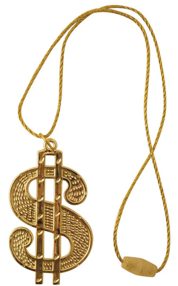 Dollar Medallion With Gold String Cord Pimp Gangster Fancy Dress Accessory