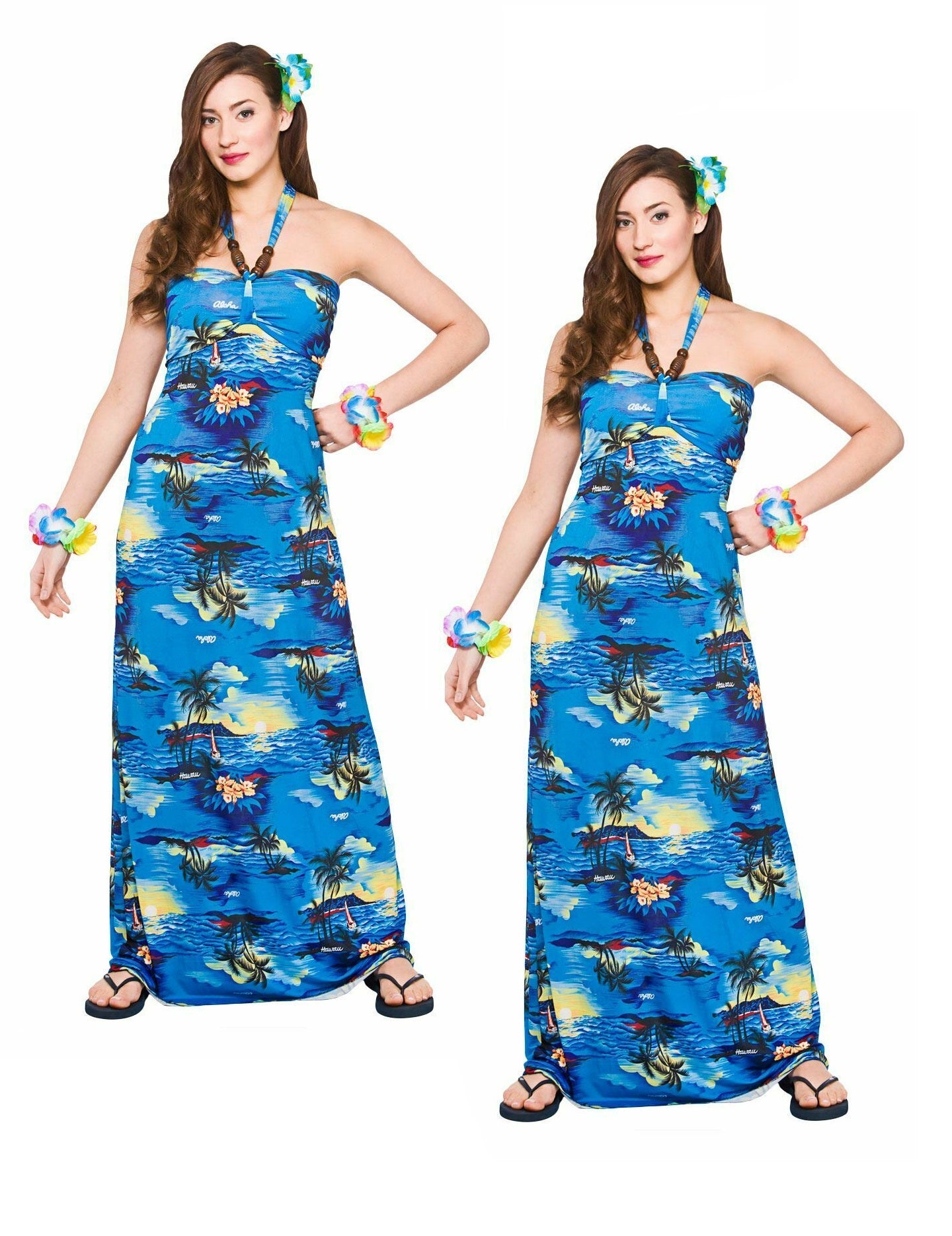 strapless open back dress Hawaii Party Maxi Dress Ladies Beach Party Hawaiian Themed Fancy Dress –  Kingdom Fancy Dress