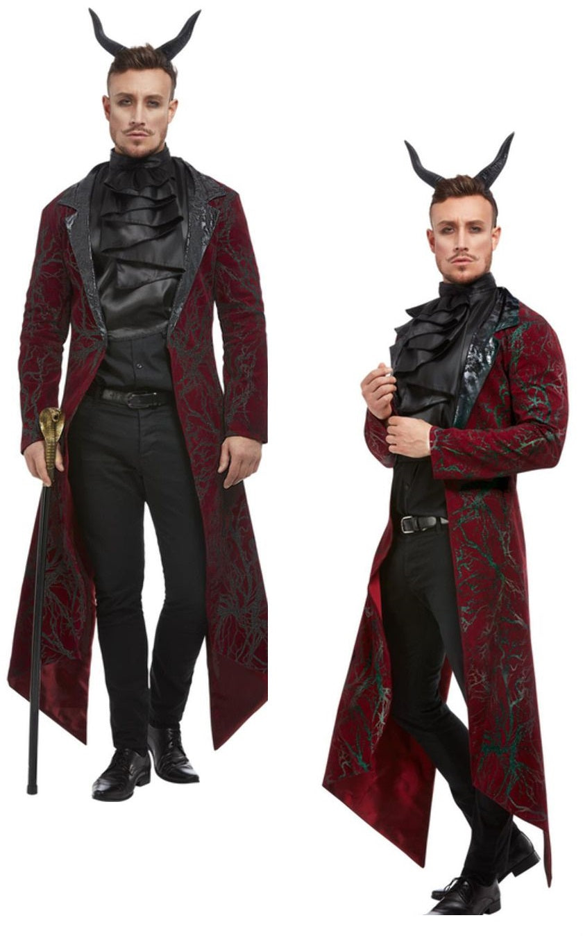 Deluxe Devil Costume Mens Satan Lord Halloween Fancy Dress Outfit + Horns