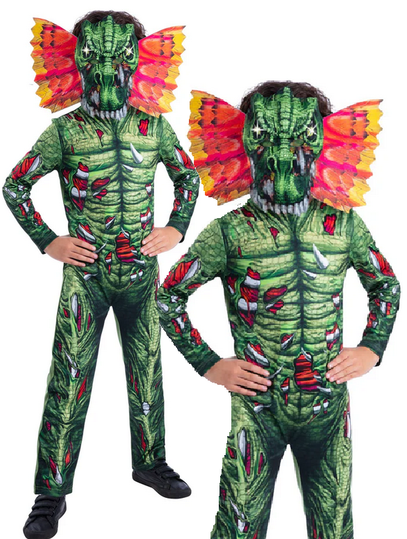 Light Up Zombie Dilophosaurus Dinosaur Costume Fancy Dress Outfit Age 4-12