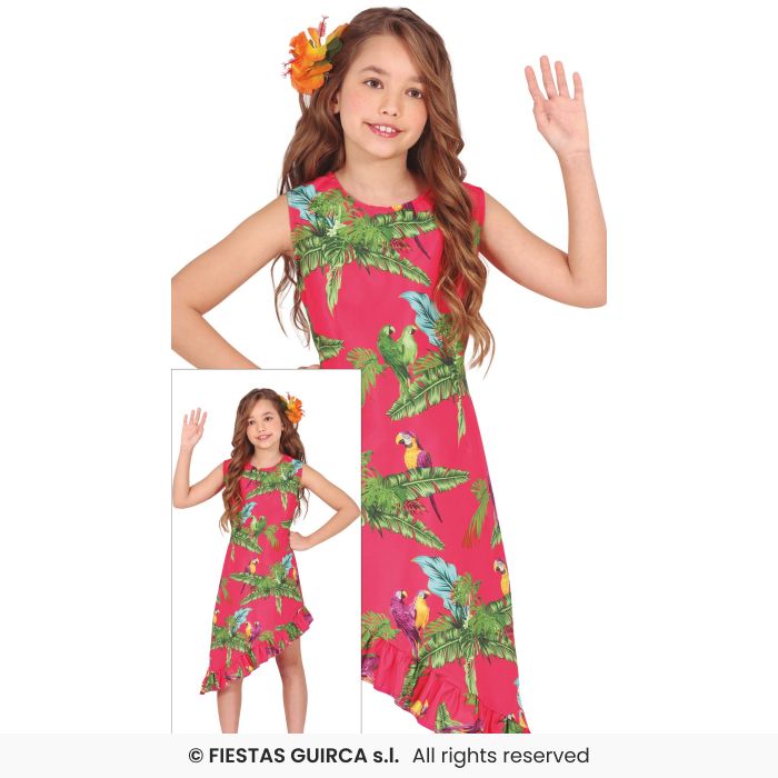 Pink Dress Kids Hawaiian Summer Fancy Dress Costume Beach Party Outfit Girls Age 3-12