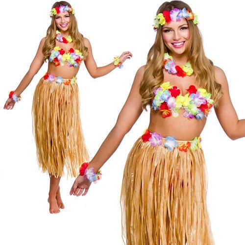 Ladies Hawaii Party Girl 5pc Costume Outfit for Hawaiian Fancy Dress Womens New OS