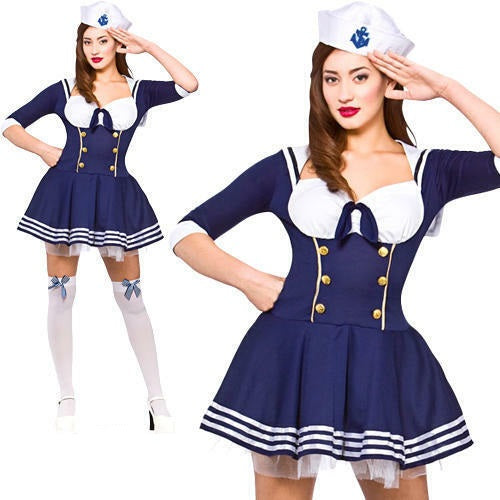 Ladies Hello Sailor Fancy Dress Party Costume Halloween Marine Navy Retro Pin Up