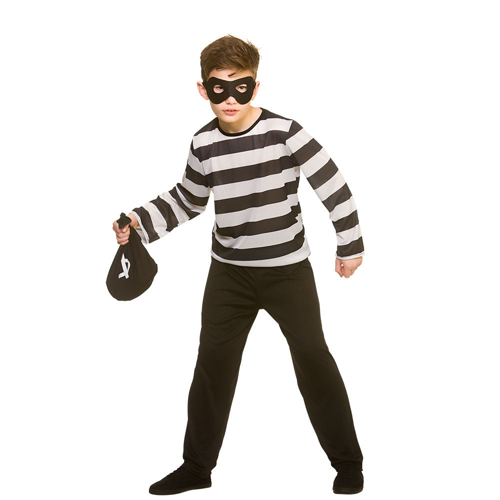 Sneaky Robber Kid Fancy Dress Inmate Criminal Prisoner Boys Childs Costume M-XL