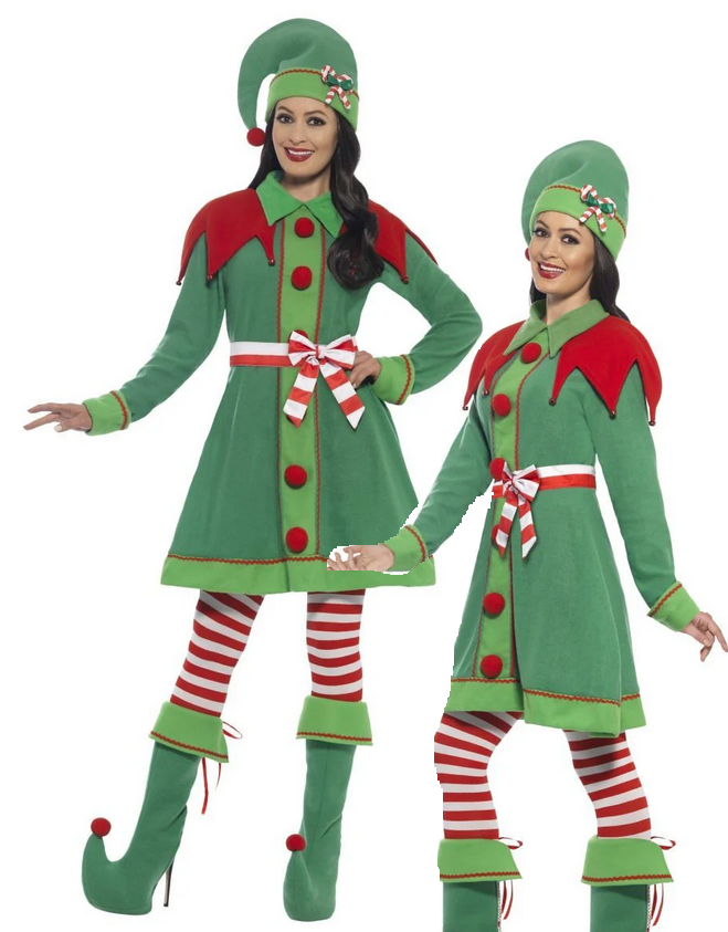 Deluxe Miss Elf Costume Ladies Elves Christmas Novelty Fancy Dress Outfit Adults