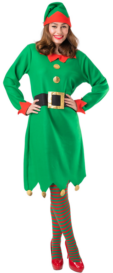 Santa's Helper Dress Ladies Elf Costume Santas Grotto Helper Fancy Dress