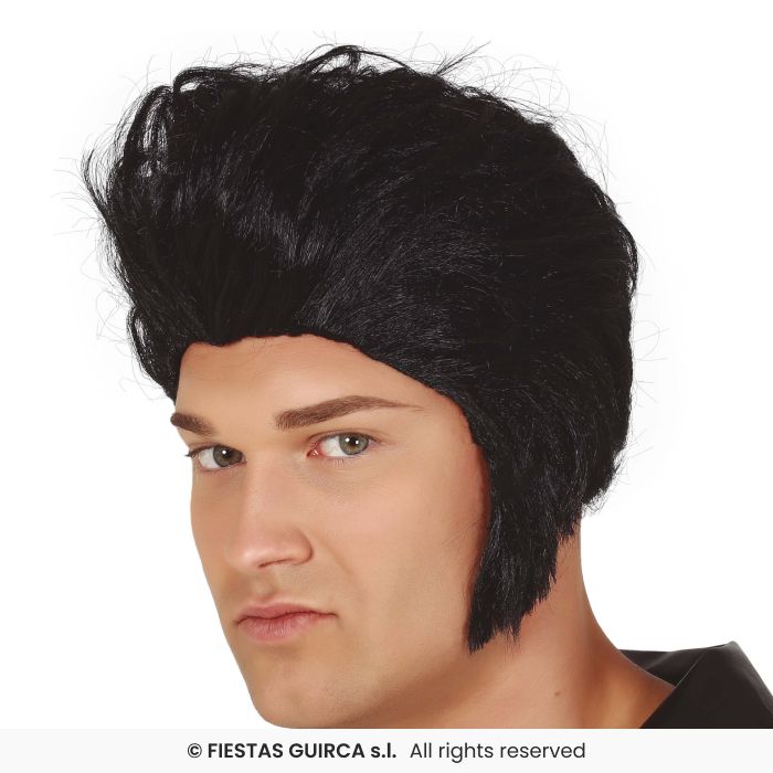 50s Rock N Roll King Mens Black Quiff Wig Adults Fancy Dress Accessory