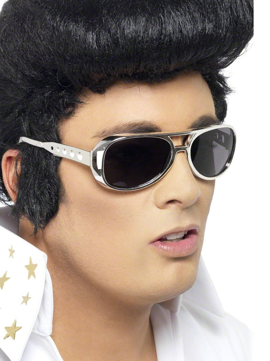Elvis Glasses Shades Adults Silver Frame Sunglasses Fancy Dress Accessory