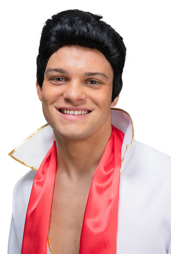 Mens Black Quiff Wig 50s Rock N Roll Pop Star Fancy Dress Rocker Wig Adults