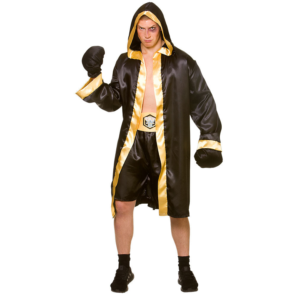 Men Champion Boxer Boxing Sports Robe Fancy Dress Costume Outfit + Gloves New