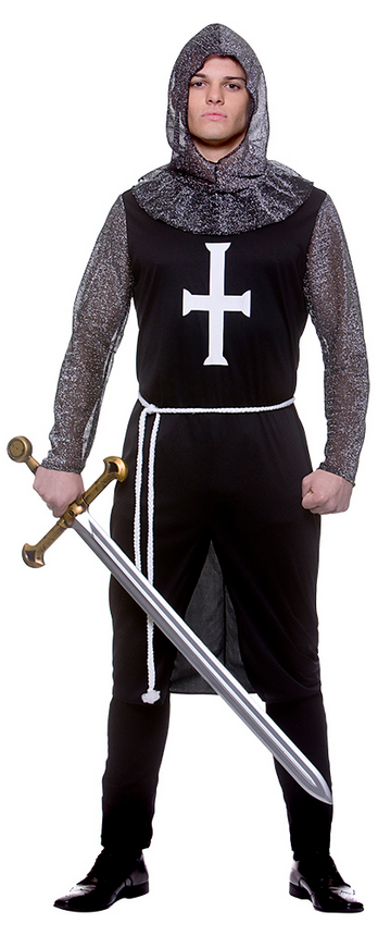 Medieval Black Knight Mens Guard Fancy Dress Costume King Prince Guards