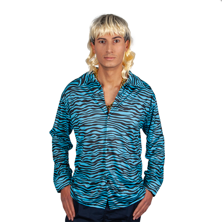 Joe Exotic Tiger Shirt Mens King Tiger Print Blue Shirt Adults Fancy Dress