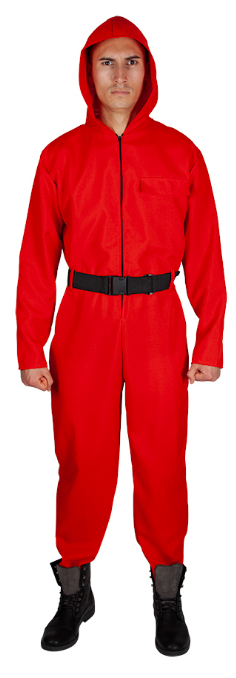 Hooded Jumpsuit Squid Red Boiler Suit Mens Fancy Dress Halloween Game