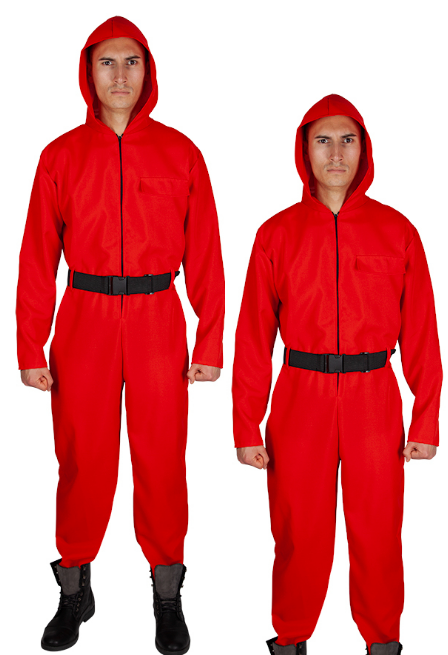 Hooded Jumpsuit with Belt -Red